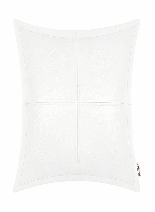 BRAWARM White Leather Throw Pillow 18 X 18 Inches, Faux Leather Pillow Cover with Piping, Hand Stitched Decorative Throw Pillow Covers for Couch Sofa Bed Living Room Garden - Image 1